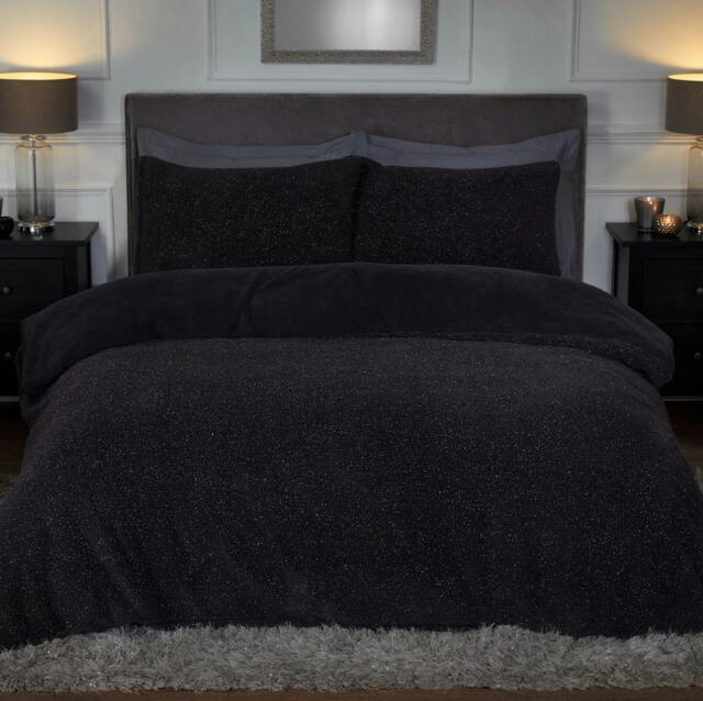 Rackhams Sparkle Teddy Fleece Duvet Cover With Pillowcases - Charcoal - King (220cm x 230cm)
