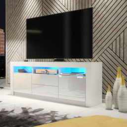 Rackhams Spacious 160cm TV Unit & Cabinet with White Gloss Doors and Free LED - 160 cm -  MDF/Chipboard - White Matt Body & White Gloss Doors - thumbnail 2