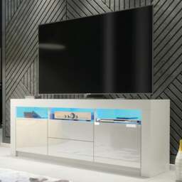Rackhams Spacious 160cm TV Unit & Cabinet with White Gloss Doors and Free LED - 160 cm -  MDF/Chipboard - White Matt Body & White Gloss Doors - thumbnail 1