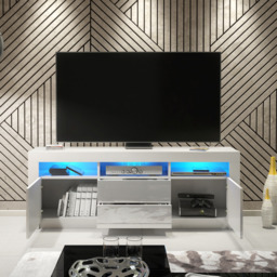 Rackhams Spacious 160cm TV Unit & Cabinet with White Gloss Doors and Free LED - 160 cm -  MDF/Chipboard - White Matt Body & White Gloss Doors - thumbnail 4