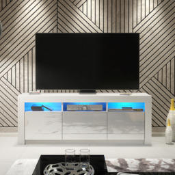 Rackhams Spacious 160cm TV Unit & Cabinet with White Gloss Doors and Free LED - 160 cm -  MDF/Chipboard - White Matt Body & White Gloss Doors - thumbnail 3