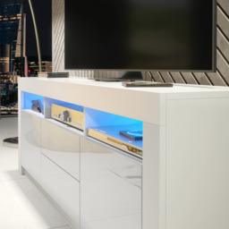Rackhams Spacious 160cm TV Unit & Cabinet with White Gloss Doors and Free LED - 160 cm -  MDF/Chipboard - White Matt Body & White Gloss Doors - thumbnail 5