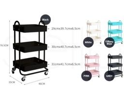 Rackhams Kitchen Trolley Cart 3 Tiers Storage Rack Steel Shelf Organiser Wheels - White - thumbnail 5