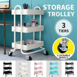 Rackhams Kitchen Trolley Cart 3 Tiers Storage Rack Steel Shelf Organiser Wheels - White - thumbnail 4