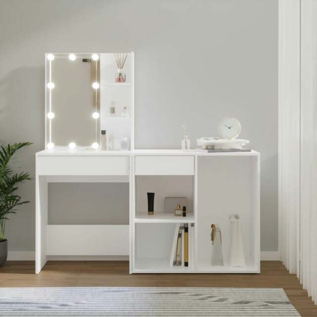 Rackhams LED Dressing Table with Cabinet White Engineered Wood