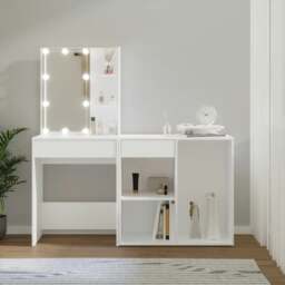 Rackhams LED Dressing Table with Cabinet White Engineered Wood