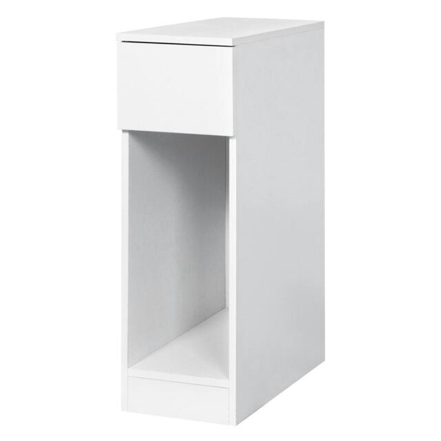 Rackhams Bedside Table Cabinet  Narrow Slim Side Cabinet White Drawer Open Shelf - image 1