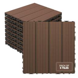 Rackhams My Garden Interlocking Decking Tiles Outdoor 5 Pack – 30x30cm Wood & Plastic Weather-Resistant, Easy Install - Grey - thumbnail 2