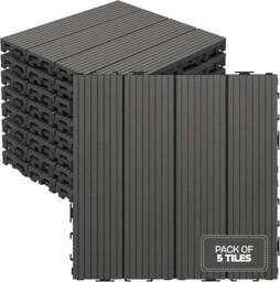 Rackhams My Garden Interlocking Decking Tiles Outdoor 5 Pack – 30x30cm Wood & Plastic Weather-Resistant, Easy Install - Grey - thumbnail 1