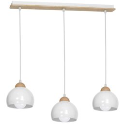 Rackhams Dama White pendant Light 3XE27 Hand Made Scandi Style Hanging Ceiling Lamp Enhanced By Natural Wood Detail - thumbnail 4