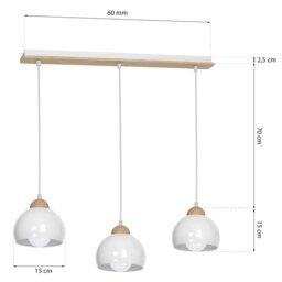 Rackhams Dama White pendant Light 3XE27 Hand Made Scandi Style Hanging Ceiling Lamp Enhanced By Natural Wood Detail - thumbnail 6