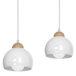 Rackhams Dama White pendant Light 3XE27 Hand Made Scandi Style Hanging Ceiling Lamp Enhanced By Natural Wood Detail - thumbnail 2