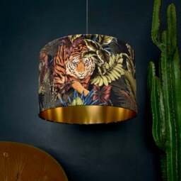 "Rackhams Big Cat Velvet Lampshade With Gold Lining In Rust - Ceiling Pendant / Arc Lamp - 35cm Diameter x 25cm Height (14"" x 10"")"