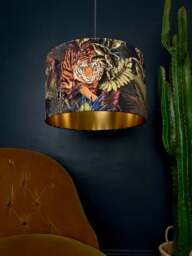"Rackhams Big Cat Velvet Lampshade With Gold Lining In Rust - Ceiling Pendant / Arc Lamp - 35cm Diameter x 25cm Height (14"" x 10"")" - thumbnail 3