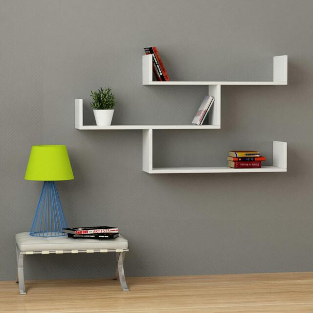 Rackhams Modern Tibet Wall Mounted Shelf Floating Bookcase Display Unit 66.5x119x22cm - White - image 1