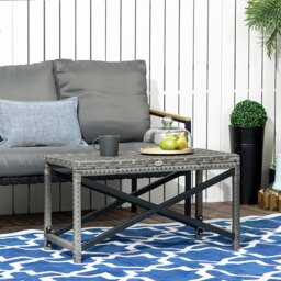 Rackhams PE Wicker Outdoor Coffee Table, Rattan Side Table w/ Plastic Board - thumbnail 1