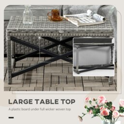 Rackhams PE Wicker Outdoor Coffee Table, Rattan Side Table w/ Plastic Board - thumbnail 4