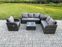Rackhams Rattan Garden Furniture 5 Piece Patio Set With Table Sofa Square Coffee Table Reclining Chair Loveseat sofa Side Table - thumbnail 1