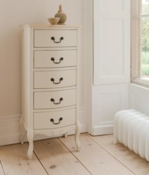 Rackhams Juliette Tallboy 5 Drawer French Style Bedroom Chest - White - thumbnail 4