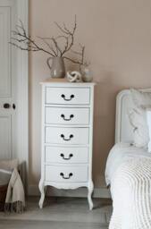 Rackhams Juliette Tallboy 5 Drawer French Style Bedroom Chest - White - thumbnail 1
