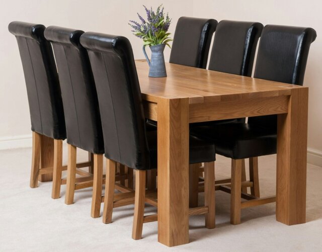 Rackhams Kuba Large Oak Dining Table with Washington Leather Chairs - 6 chairs - Black - image 1