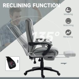 Rackhams Executive Home Office Chair High Back Recliner, with Foot Rest, Grey - Black - thumbnail 5
