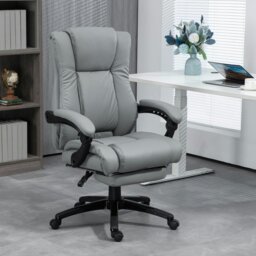 Rackhams Executive Home Office Chair High Back Recliner, with Foot Rest, Grey - Black - thumbnail 2