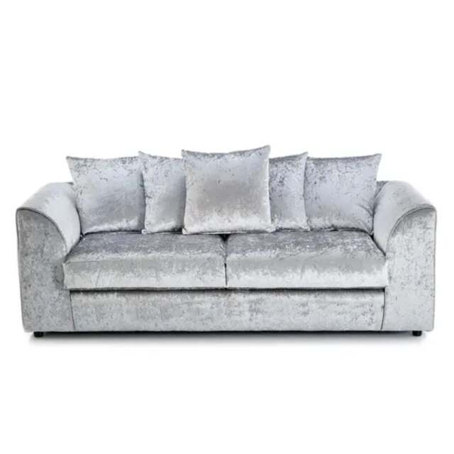 Rackhams Crushed Velvet 3 Seater Sofa Scatterback - Silver - image 1