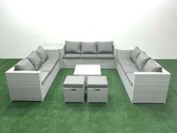 Rackhams Rattan Garden Outdoor Furniture Set 11 Seater Rattan Garden Sofa Set with 2 Small Footstool Side Table Light Grey Mixed - thumbnail 2