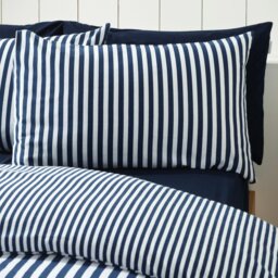Rackhams Brushed Stripe Cotton Reversible Duvet Cover Set Navy Blue - Super King - Navy Blue - thumbnail 3