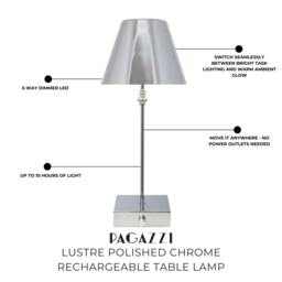 Rackhams Lustre Polished Chrome Rechargeable Table Lamp - thumbnail 6