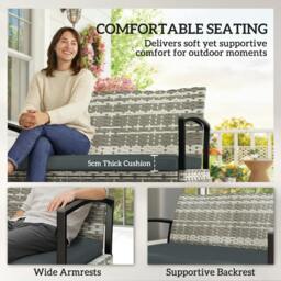 Rackhams 125L Garden Storage Bench, 2 Seater PE Rattan Outdoor Bench - 123 x 70 x 82 cm - Dark grey - Garden storage bench - thumbnail 5
