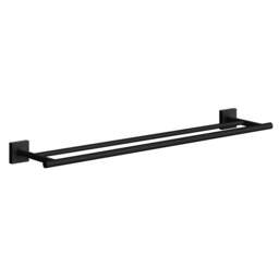 "Rackhams Matt Black Double Towel Rail 64.8cm/25.5"" Wall Mounted with Concealed Screws Bathroom Towel Holder"