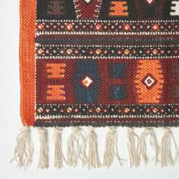 Rackhams Terracotta, Black and Brown Printed Cotton Kilim Rug - 66 x 200 cm - thumbnail 4