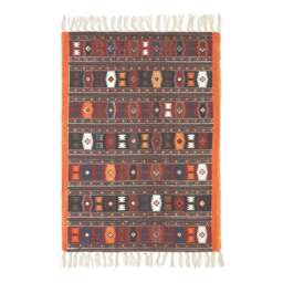 Rackhams Terracotta, Black and Brown Printed Cotton Kilim Rug - 66 x 200 cm - thumbnail 3