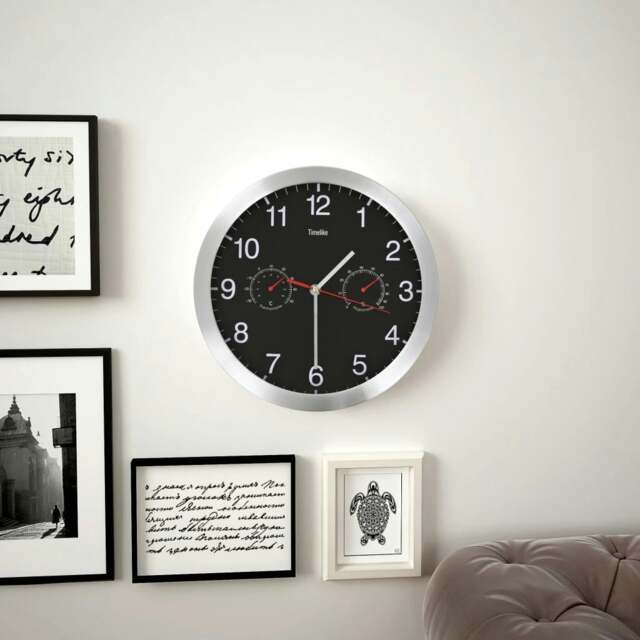 Rackhams Wall Clock with Quartz Movement Hygrometer Thermometer Black - image 1