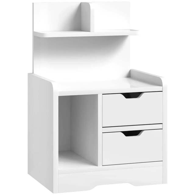 Rackhams Bedside Table with 2 Drawers and Open Shelves - High Gloss White
