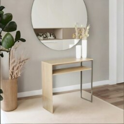 Rackhams 2 Tier Hallway Console Table With Steel Frame Oak - thumbnail 6