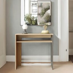 Rackhams 2 Tier Hallway Console Table With Steel Frame Oak - thumbnail 4