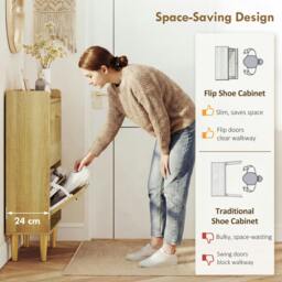 Rackhams Narrow Shoe Cabinet, Shoe Storage Cabinet with Flip Drawers, Oak - 2 Flip Drawers - thumbnail 4