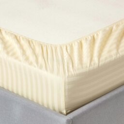 Rackhams Silky 330 TC Egyptian Cotton Satin Stripe Fitted Sheet – 30 cm Deep - Pastel Yellow - Super King - thumbnail 2