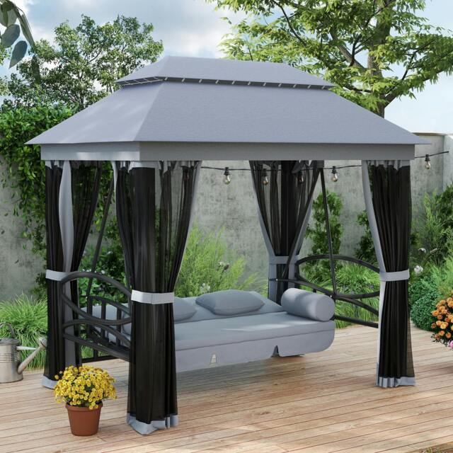 Rackhams 3 Person Canopy Gazebo Swing Outdoor Patio Lounge w/ Mesh Walls, Grey