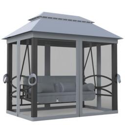 Rackhams 3 Person Canopy Gazebo Swing Outdoor Patio Lounge w/ Mesh Walls, Grey - thumbnail 2