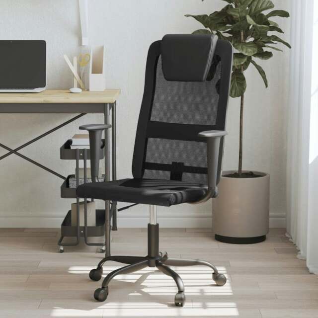Rackhams Office Chair Black Mesh Fabric and Faux Leather