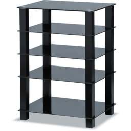 Rackhams TRINITY Gloss Black 5 Shelf with Black Legs Flat Screen TV Rack Glass Stand - thumbnail 6