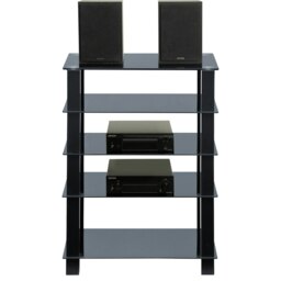 Rackhams TRINITY Gloss Black 5 Shelf with Black Legs Flat Screen TV Rack Glass Stand - thumbnail 2