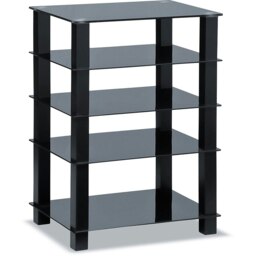 Rackhams TRINITY Gloss Black 5 Shelf with Black Legs Flat Screen TV Rack Glass Stand - thumbnail 4