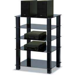 Rackhams TRINITY Gloss Black 5 Shelf with Black Legs Flat Screen TV Rack Glass Stand - thumbnail 3