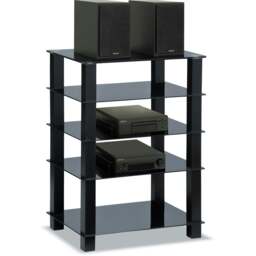 Rackhams TRINITY Gloss Black 5 Shelf with Black Legs Flat Screen TV Rack Glass Stand