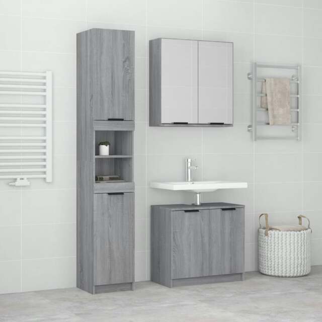 Rackhams 3 Piece Bathroom Cabinet Set Grey Sonoma Engineered Wood